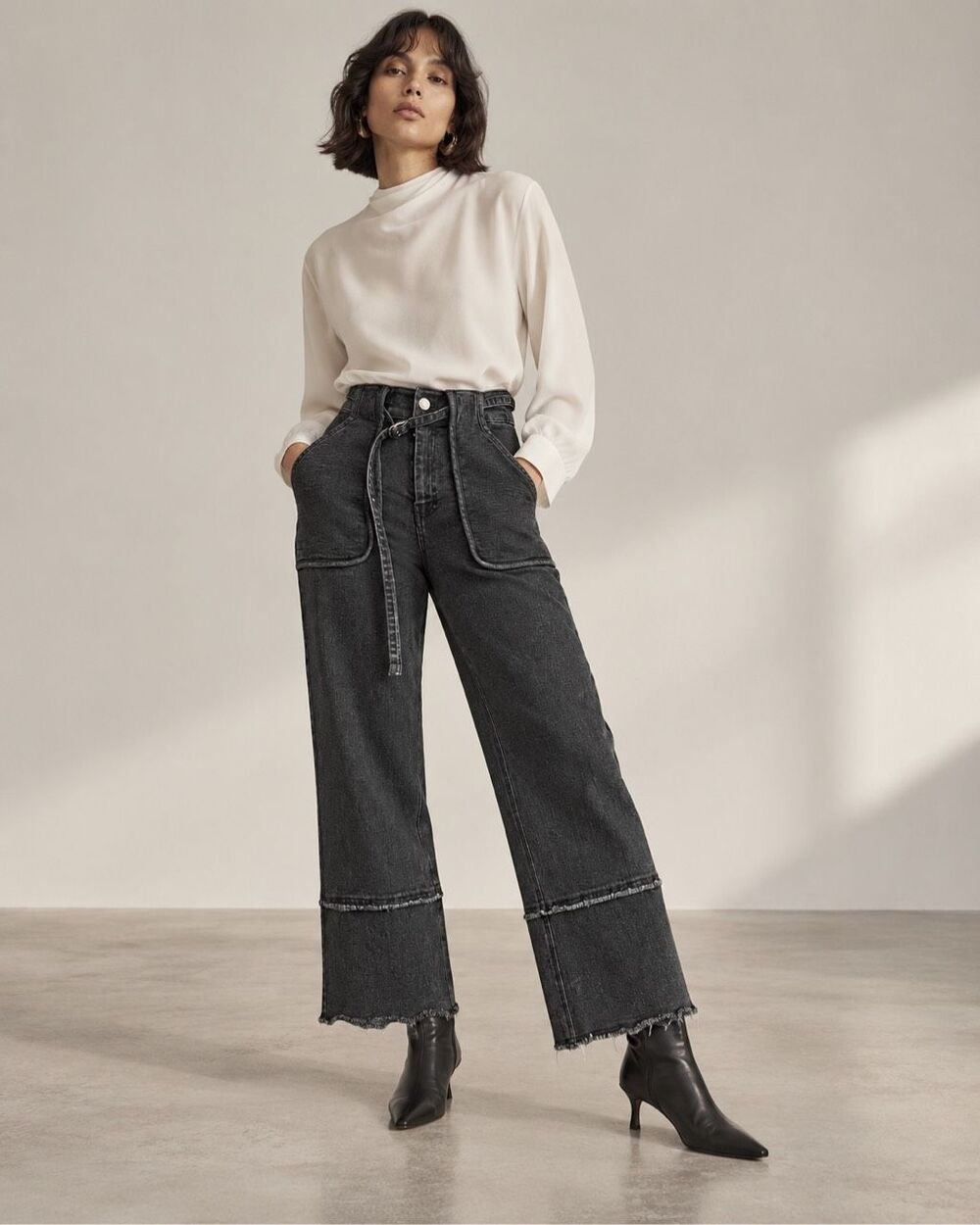 Derek Lam 10 Crosby 10th Anniversary Black Belted Crop Flare Jeans 26